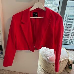 Zara red cropped blazer size S